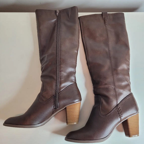 Nicole ABBY Brown Faux Leather Heeled Boots Size Women's 6.5 - Picture 4 of 12